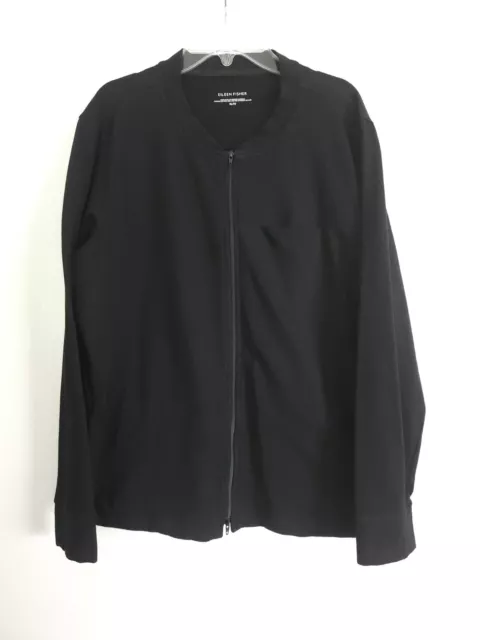Eileen Fisher Jacket XL Women's Black Zip Organic Cotton Jersey Stretch