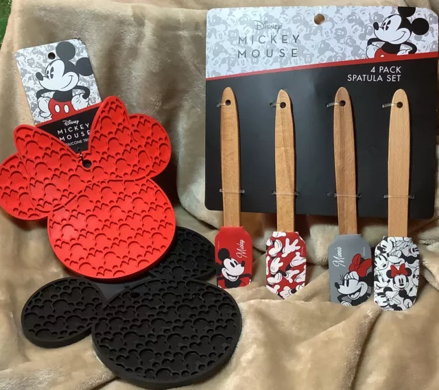 Disney Mickey & Minnie Mouse 4 Pack Mini Spatula Set & 2 Silicone Trivets ~ NEW!