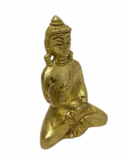 Brass Buddha Statue Deep Meditation Abhaya Mudra Blessing Face Tibetan Healing3" 3