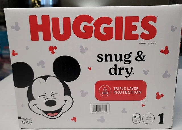 Baby Diapers, Size 1 (8-14 lbs), 108 Ct, Huggies Snug & Dry Newborn White