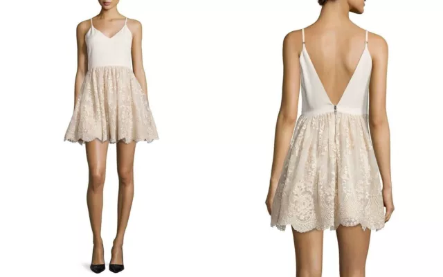 Alice & Olivia Julianne Ballerina Party Dress Gold Lace Detail Nude Silk Size XS