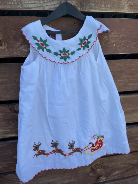 LiL Cactus Girls Embroidered Christmas Santa Reindeers Dress Size 4