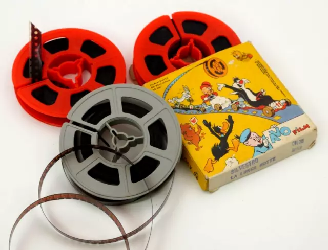 3 BOBINE CARTONI ANIMATI SILVESTRO AVO FILM PELLICOLA 8mm SUPER CINE PROIETTORE