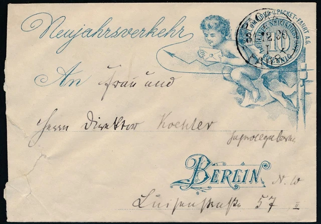 Privatpost Stadtpost Berlin Omnibus-Packet-Fahrt AG 10 Pf Neujahrspost 1890