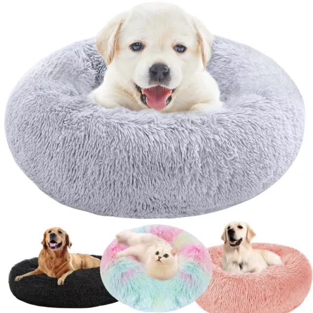 Soft Dog Bed Small Medium Large XL Round Pet Cat Beds Washable fluffy Calming UK