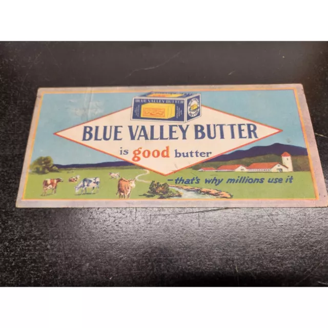 Blue Valley Butter is good butter cardboard advertisement - farm -cows - barn