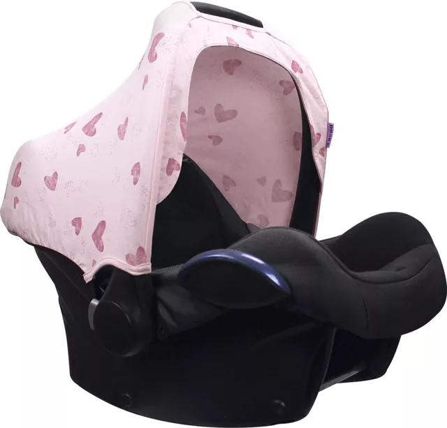 Dooky car seat Hoody protection for rain sun in pink hearts for 0+ car seats