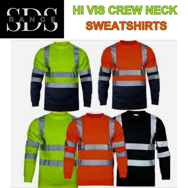 Hi Viz Vis High Visibility Crew Neck Sweatshirt Work Safety Fleece Jumper S-4XL