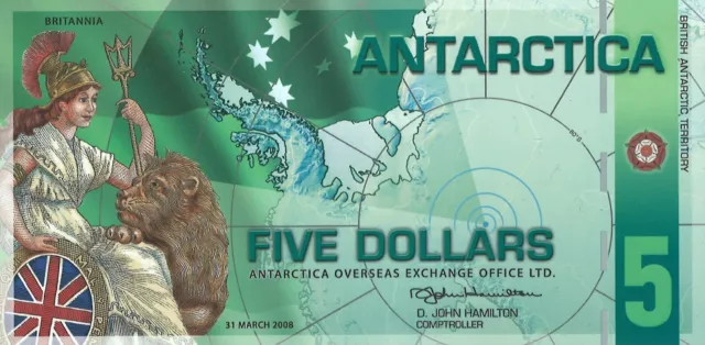 Antarctica, 5 dollars, 2008, Britannia, polymer, fantasy note