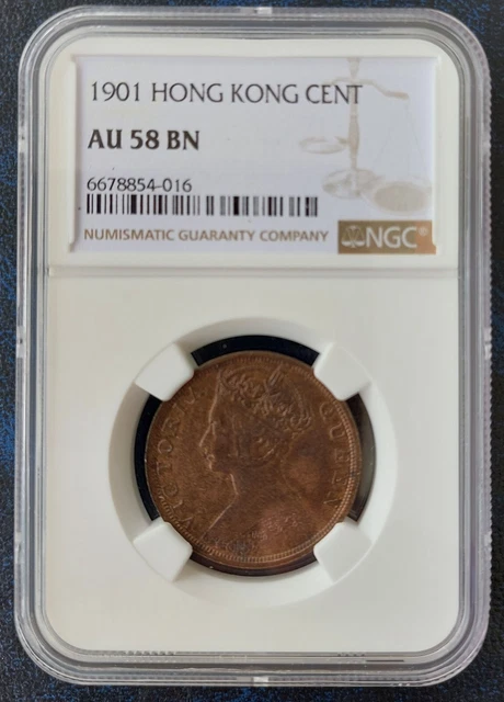 Hong Kong 1 Cent Au Coin 1901 Year Km#4.3 Victoria Grading Ngc Au58