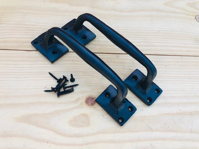 2 LARGE Cast Iron Handles Door Hardware Pull Gate Shed EASY GRIP Grasp Barn Shed