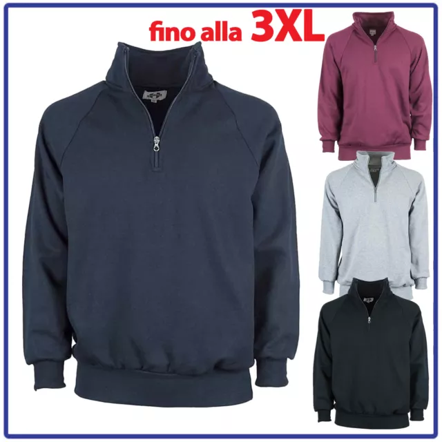 felpa uomo donna mezza zip in cotone da lavoro XXL multistagione blu nera grigio