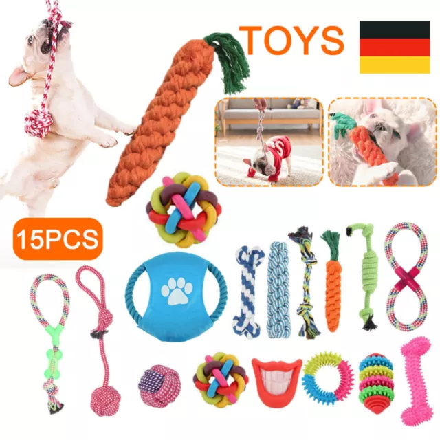 Hundespielzeug Set 15er Hund Welpen Kauen Baumwolle Seile Spielzeug für Haustier