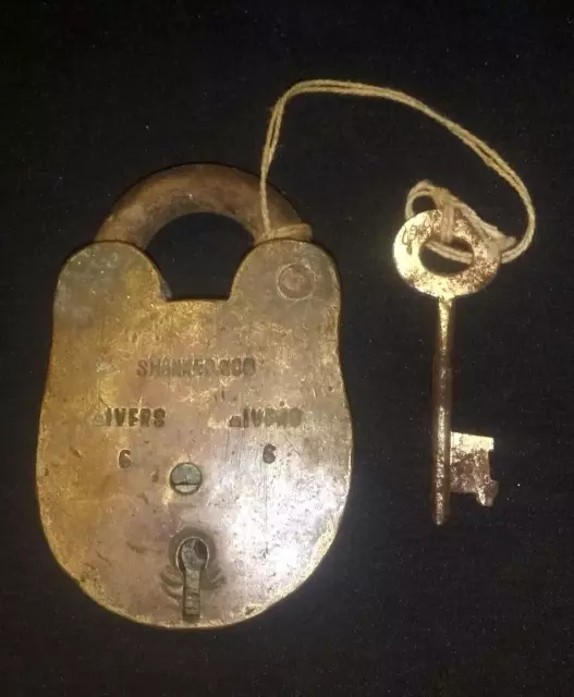 Antique Indian Brass Padlock With Key Patent Aligarh Decorative Collectible