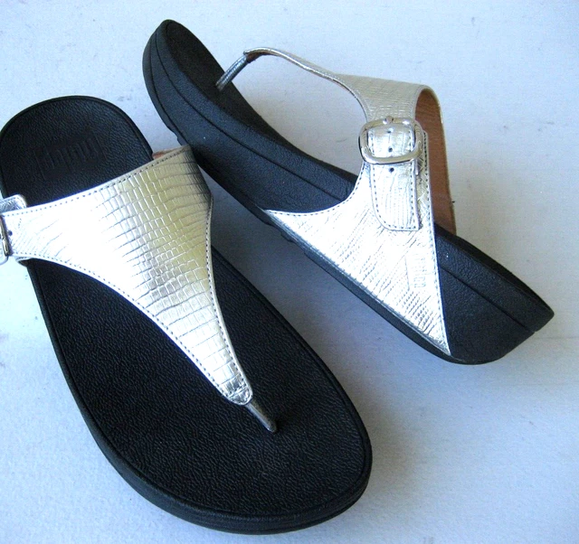 Fitflop Womens Size 8 Silver Thong Sandals Flip Flops Excellent 3