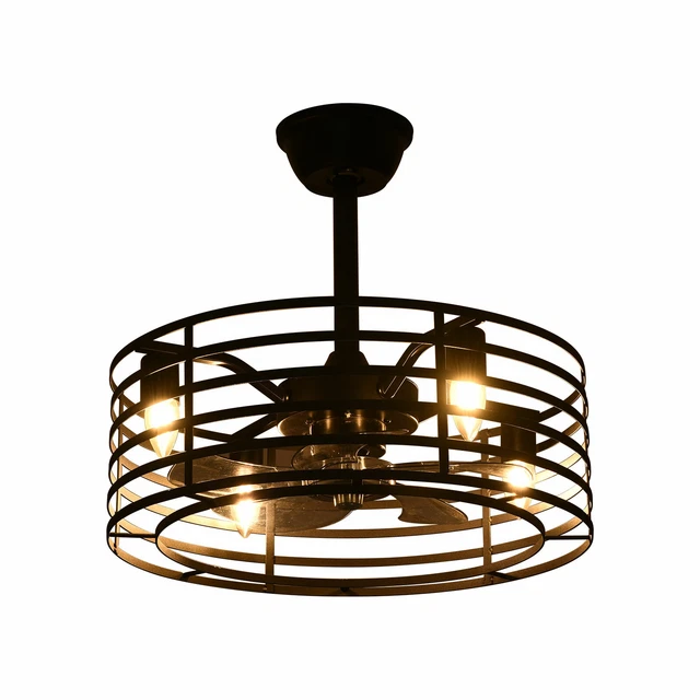 20& RUSTIC CAGED Bladeless Ceiling Fan with Lights Remote Control Flush