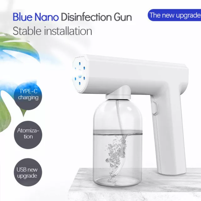 Pistola de desinfección USB de vapor nano pulverizador eléctrico potente luz azul de mano