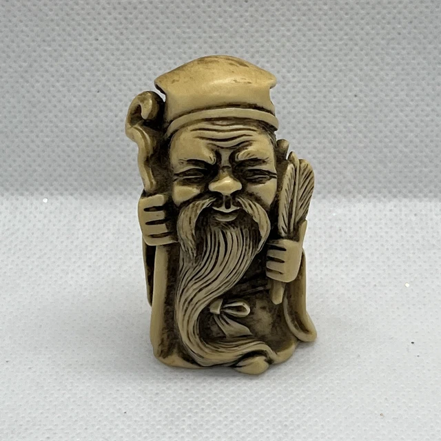 JAPANESE NETSUKE HAND Carved Figurine Statue Old Man 2.5" Tall 89.99