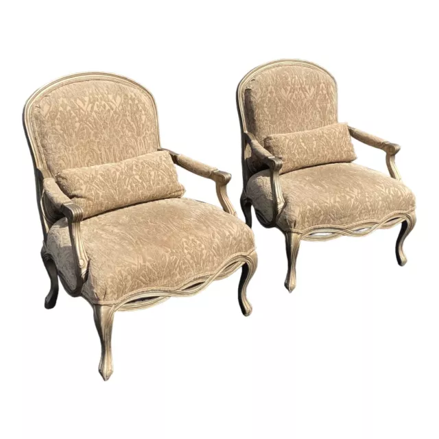 Pair of French Louis XV Style Oversized Carved Bergere Armchairs by Bernhardt