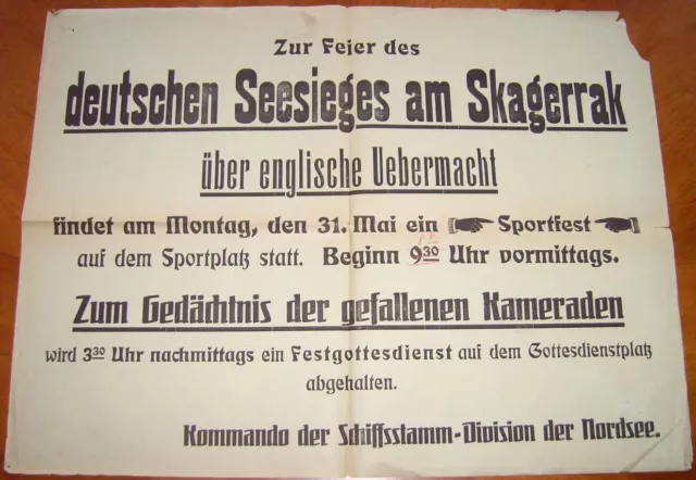 Orig. Plakat Aushang Freikorps Marine-Brigade Ehrhardt 1920 Seesieg Skagerrak