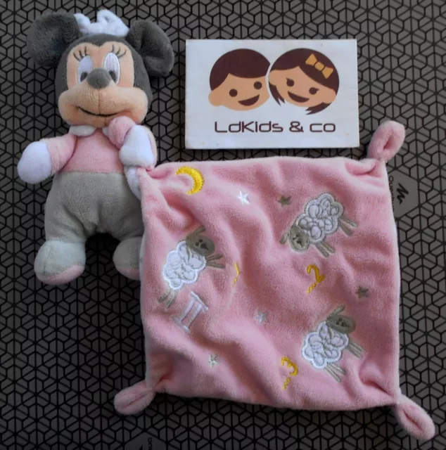 DOUDOU NICOTOY SIMBA Disney MINNIE MOUCHOIR ROSE MOUTONS LUNE ETOILES 34 cm D936