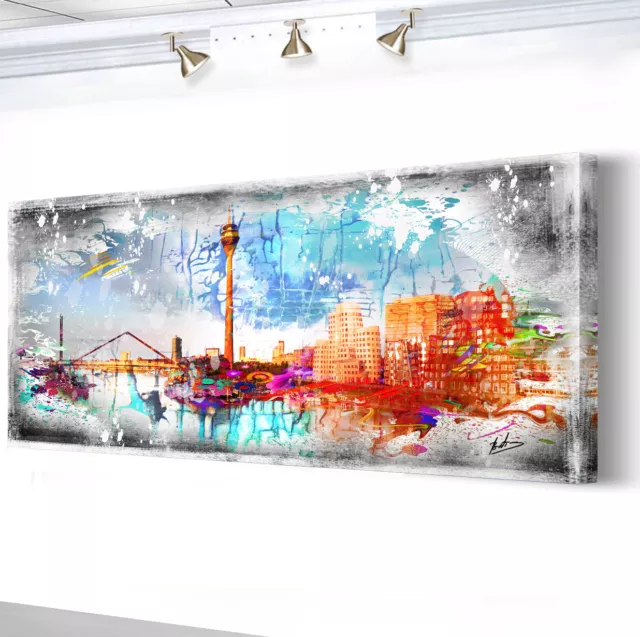 Leinwand Bild Düsseldorf Skyline Panorama Wandbilder XXL Wohnzimmer Deko   3031A