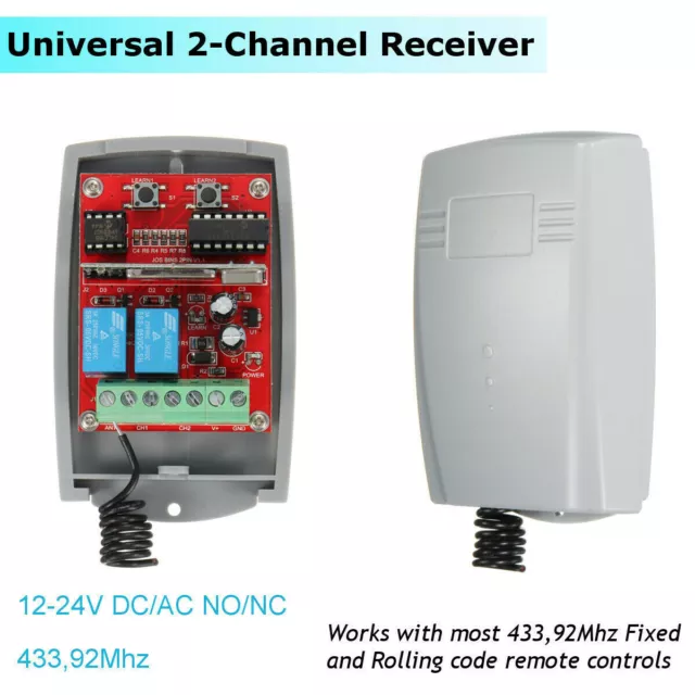 Receptor universal de 2 canales de 12-24 V 433,92 MHz control remoto código fijo