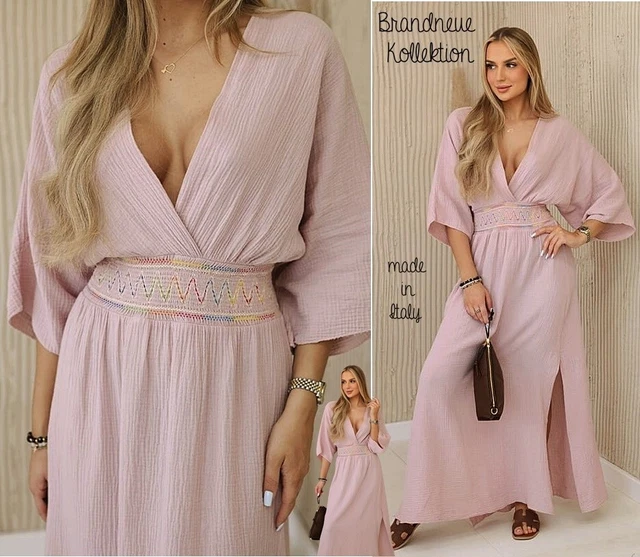 Leinenkleid Damen 2025 - Luftig Leichtes Musselin Maxikleid Mit V-Ausschnitt Für Sommer & Urlaub