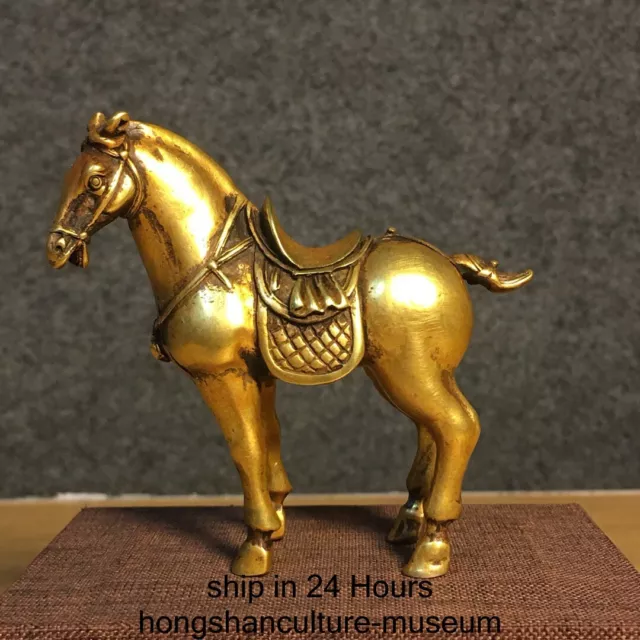 3" Old Chinese Marked Purple Bronze Gilt Fengshui 12 Zodiac Year Horse Sculpture
