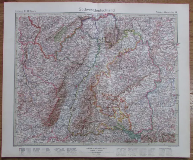 Südwestdeutschland Deutschland - Kupferstich 1926 Alte Landkarte Antique Map