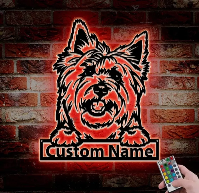 Custom Cairn Terrier Metal Wall Art LED Light, Personalized Cairn Terrier Name 3