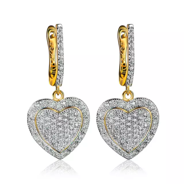 Corazón Pendientes de Circonita Blanco Auténtico 750er Oro 18 Quilates @