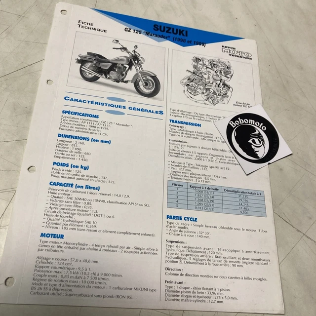 Suzuki GZ125 Marauder 1998 1999 GZ 125 Scheda Tecnica Moto Pistone AP111 AP1311