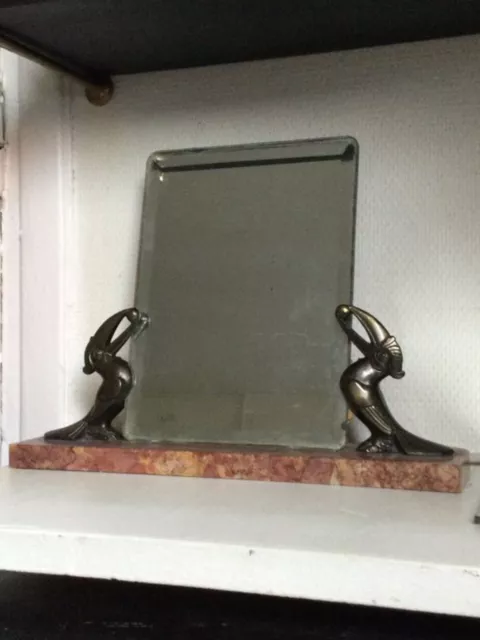 Miroir Art Deco Aux Toucans Marbre Et Régule Ancien Époque 1930