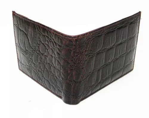 Black Genuine Leather Croc Print Mens Bifold Wallet Flap Top