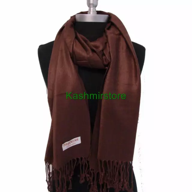 NEW Women Solid 100%Pashmina Wrap Stole Cashmere Shawl/Scarf Soft Dark Brown