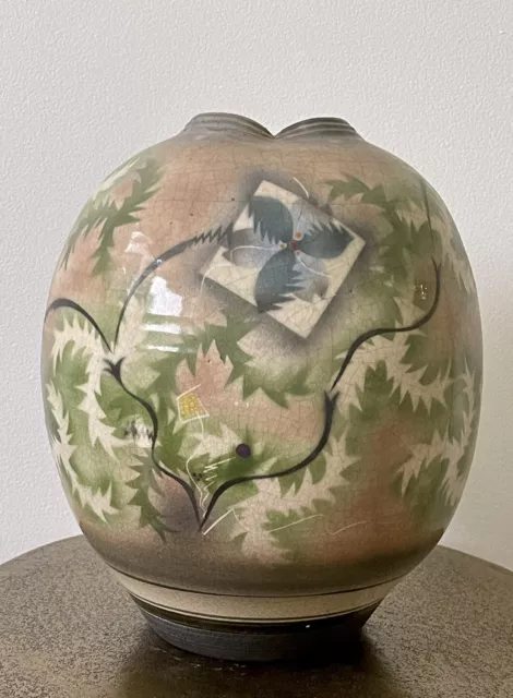 Monumental Jamie Davis Studio Art Pottery 1980s Postmodern Raku Ceramic Vase 12”