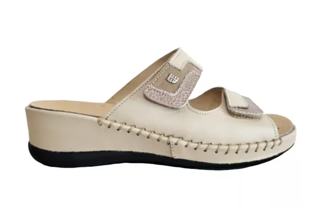 Scarpe Sandali Pantofole Donna Susimoda Walksan 1865/58 Pelle Beige Due Fasce