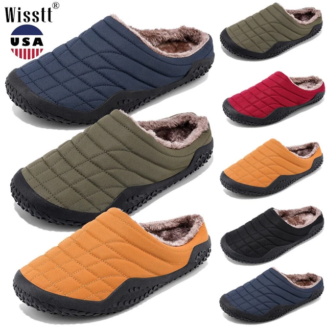 Men Fur Lined Bedroom Memory Foam Winter Warm House Shoes Indoor Home Slippers