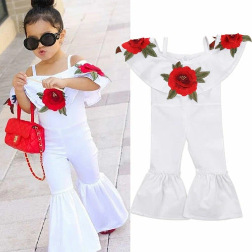 Tute con tute con fiori a spalla bambini bambine bambine abiti vestiti