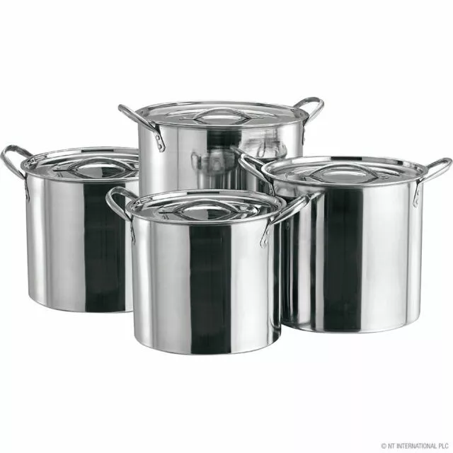 New 4Pc Large Stainless Steel Catering Deep Stock Soup Boiling Pot Stockpots Set