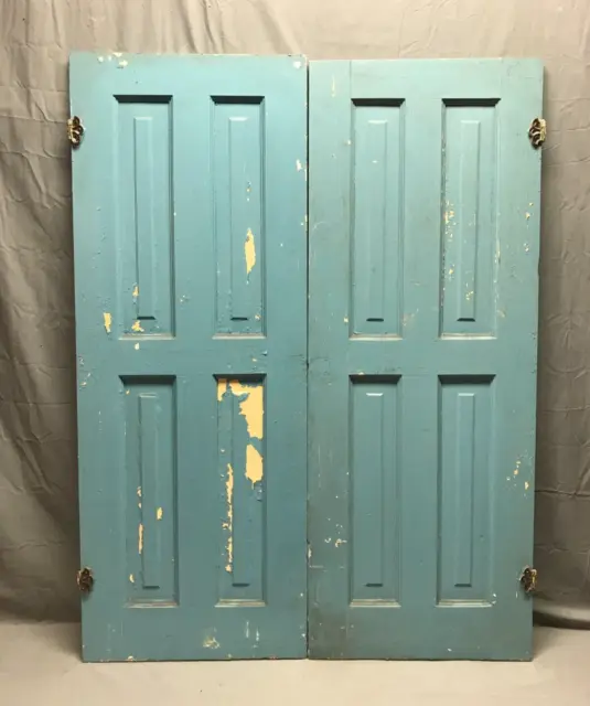 Pair Antique Wood Raised 4 Panel Cabinet Cupboard Doors VTG 19x49 Old 1869-22B