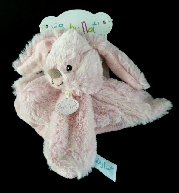 *. Doudou Plat Baby Nat Lapin Guimauve Fourrure Rose Carre Bn0219 - 100 % Neuf
