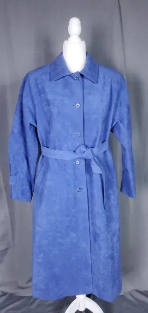 Vintage Union Made Trench Coat Cornflower Blue Ultrasuede Jacket Womens Large