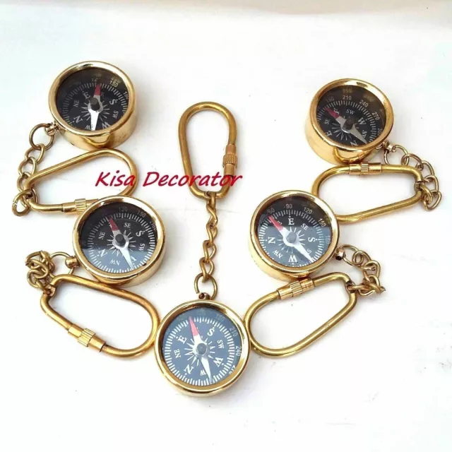 Lot Of 10 PCs Brass Maritime Nautical Vintage Pocket Compass Key Chain Gift Item