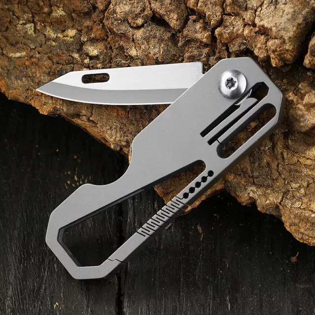 Mini Titanium Portable Keychain Carabiner Folding Knife Outdoor EDC Multi Tool