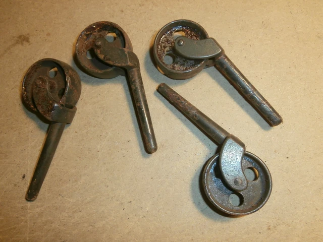 4 Vintage Cast iron Non-Swivel Casters Caster Wheels w/ Tapered Shaft