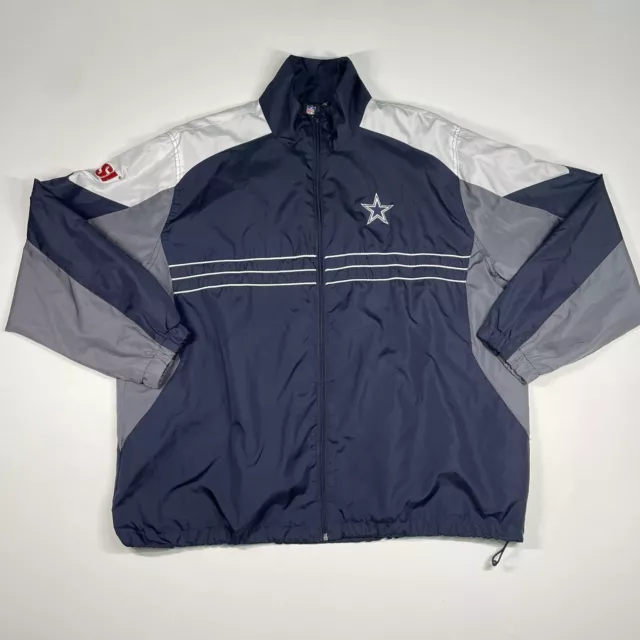 Reebok Dallas Cowboys Jacket Men’s 2XL Navy Blue Gray White Full Zip Windbreaker