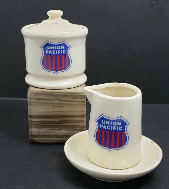 Vintage UNION Pacific Individual Cream Sugar Tray Company Railroad Glaze Crazing