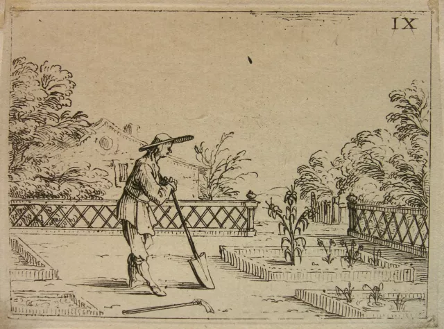 Callot `Der Gärtner Betrachtet Die Lilie´ L. 635 Ii (Ii), Radierung (~1625) 1646